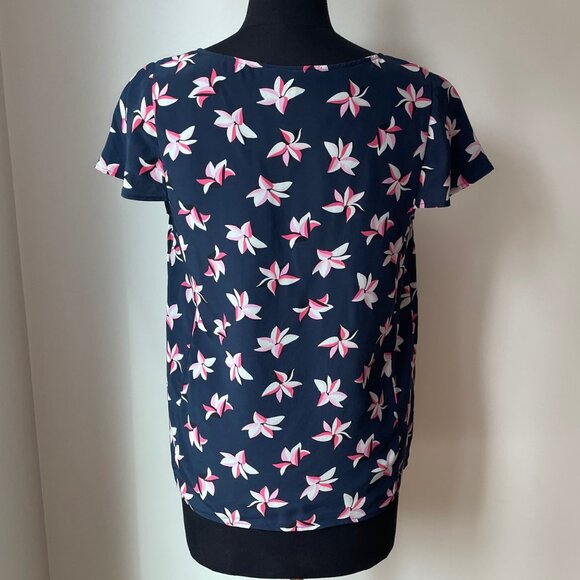 Joie Silk Navy and Floral Short Sleeve Blouse - Picture 2 of 8